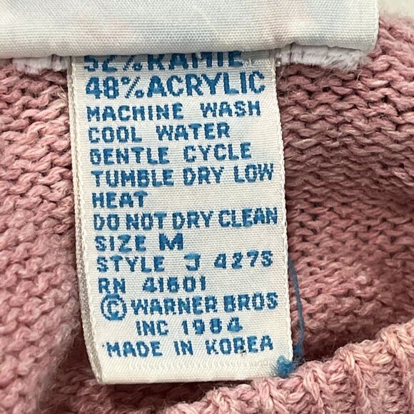 Sunday Comics Sweater M Vintage Mickey Minnie Flowers Short Sleeve Pink Textured - Picture 9 of 9